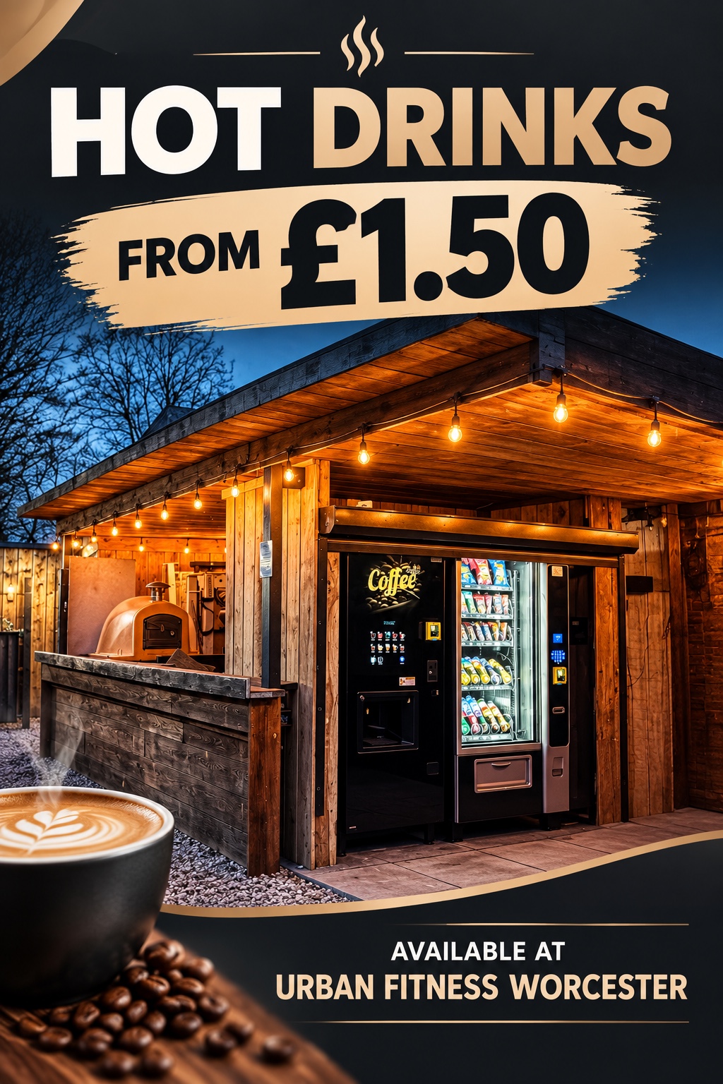 Urban Fitness hot drinks poster: hot drinks from £1.50